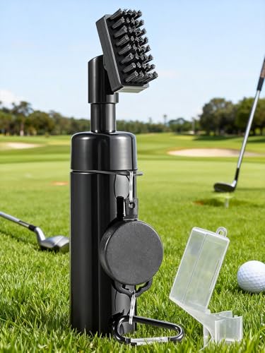 Aluminum Carabiner Non-Slip Handle Magnetic Lock Buckle, Golf Club Brush Club Groove Cleaner with Water Bottle & Spray