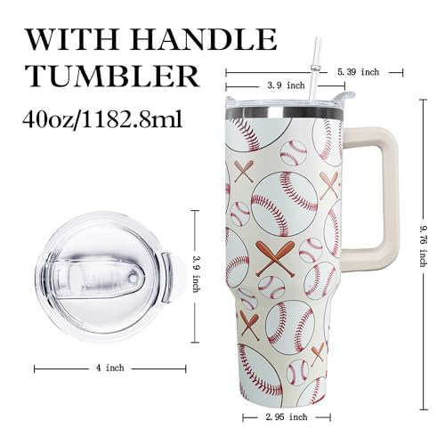 Ceovfoi 40 oz Baseball Coffee Mug Cup Vacuum Insulated Travel Tumbler with Handle Lid and Straw,Baseball Coach Gifts,Baseball Accessories Stuff - color: Baseball