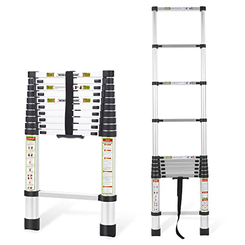 RIKADE Telescopic Ladder, 10.5 ft Aluminum Telescoping Ladder with Non-Slip Feet, Portable Extension Ladder for Household and Outdoor Working, 330 lb Capacity
