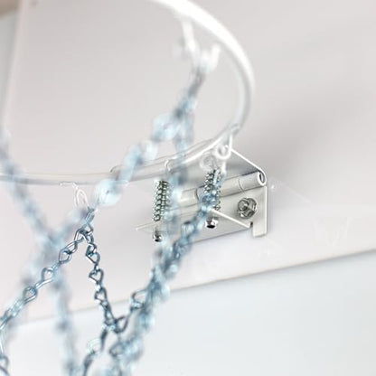 Mini Basketball Set, 9-Inch White Rim with Chain Net, Door Hooks, Ball and Pump - color: Silver