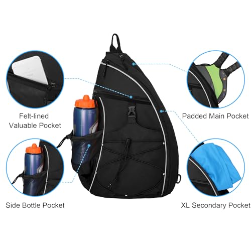 WOLT Pickleball Bag,Crossbody Sling Bags for Women Men,Pickleball Backpack with Fence Hook for Tennis, Racketball - color: Black