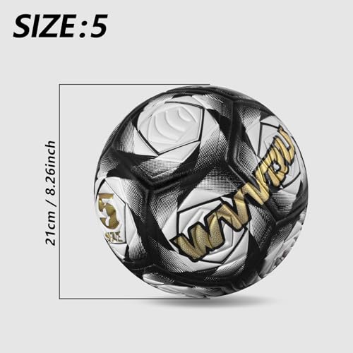 WVVOU Soccer Ball Size 5, Matches and Training Soccer Ball, 3.5mm Thickened Pu, Suitable for Indoor or Grassland Beach and Muddy Ground, Adaptable All-Weather for Teenagers