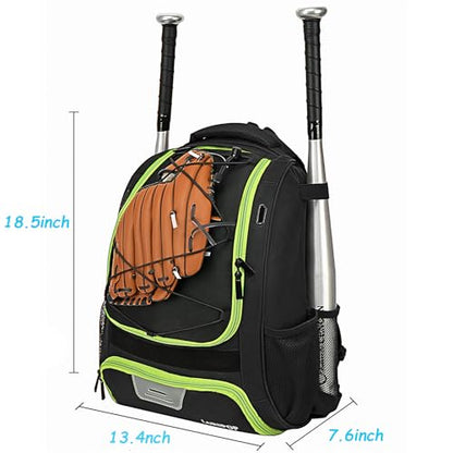 LARIPOP Youth Baseball Bag, Bat Backpack with Fence Hook & Separate Shoe Compartment, Waterproof Equipment Bag for Baseball, T-Ball & Softball - color: Lemon Green