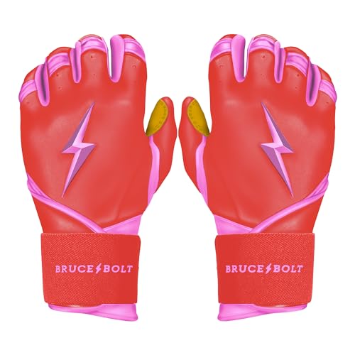 BRUCE BOLT Signature Series Long Cuff Batting Gloves - Pro-Athlete Collection - Adult & Youth Sizes - color: Bader/Pink, size: YTH Medium