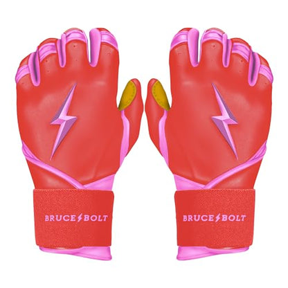BRUCE BOLT Signature Series Long Cuff Batting Gloves - Pro-Athlete Collection - Adult & Youth Sizes - color: Bader/Pink, size: YTH Large