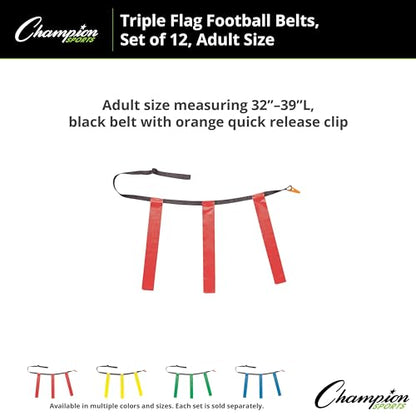 Champion Sports Quick Release Flag Football Set – Durable Belt, 3 Detachable Flags & Adjustable Fit (25”-50”) - color: Red Flags, size: X-Large (40"-50")