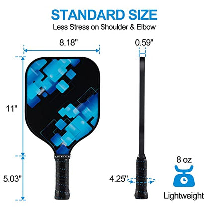 Pickleball Paddles Set of 4, Fiberglass Pickleball Paddles with Honeycomb Core, Lightweight Pickleball Set with Balls & Bag for Men, Women & Beginners