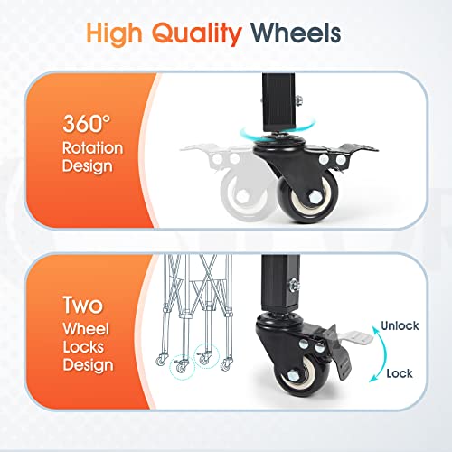 Tennis Ball Hopper with Wheels, 150 Tennis Balls Capacity Tennis Ball Basket with Side Pockets and Carrying Bag, Lightweight Sports Teaching Cart, Suitable for Softball, Pickleball & Baseball (Pop-up)
