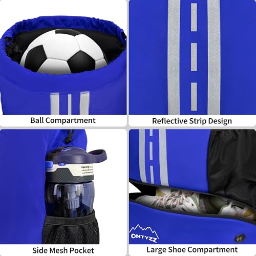 ONTYZZ Sports Backpack with Drawstring Closure Basketball Backpack with Shoe Compartment Swim Beach Bag - color: Basics-blue