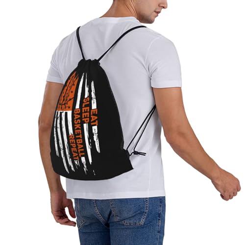 Eat Sleep Basketball Repeat Unisex Drawstring Backpack Bag Sport Gym Travel Swim Sackpack - color: Eat Sleep Basketball Repeat1