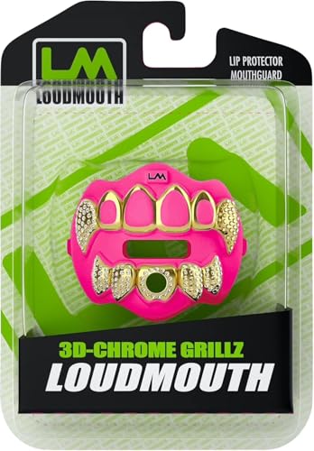 Loudmouth Football Mouth Guard - 3D Chrome Grillz Football Mouthpiece, Fits Adult & Youth, Mouth Guard Accessories (3D Grillz Bling - Fluorescent Pink) - color: 3d Grillz Bling - Fluorescent Pink