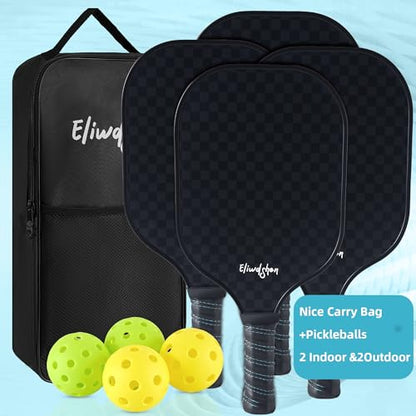 Pickleball Paddles Set of 4, Fibreglass Pickle-Ball Equipment with 4 Pickleballs, 4 Rackets and Bag, Meets USAPA Standards, 13MM Polypropylene Honeycomb Core Rackets for Men, Women, Kids