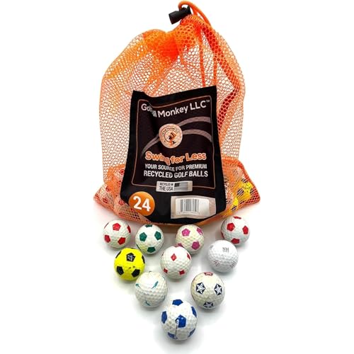 Golf Ball Monkey Recycled for Chrome Soft Truvis Soccer Golf Balls Multicolored Mix in Good Condition Used Truvis Golf Balls Soccer with Mesh Bag - style: 24 - Good