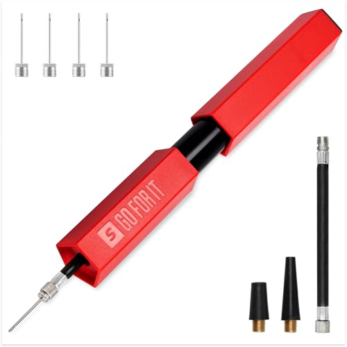 SPORTBIT Ball Pump for Sports Balls - Push & Pull Inflating System - Hand Pump for Exercise Balls - Volleyball Pump, Basketball Inflator, Ball Air Pump - Goes with 5 Needles Set - color: Full Red
