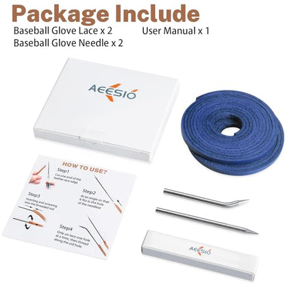 Softball Baseball Glove Lace, Mitt Lace Repair Kit Includes 2 Leather Laces and Lacing Needle for Catcher's Glove - color: Blue