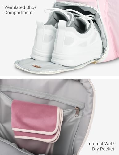 Quilted Tennis Bag for Women Men- Large Tennis Backpack Holds 2 Rackets with Ventilated Shoe Compartment & Wet Pocket - color: Pink