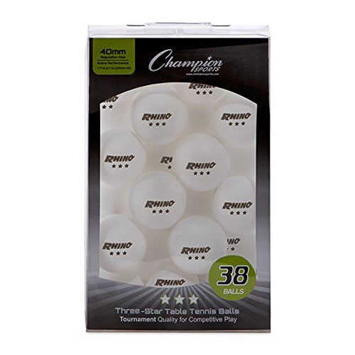 Champion Sports 3 Star Table Tennis Ball Pack – Tournament Size, 40mm Seamless, CTTA & ITTA Approved - style: Box of 38 (White)