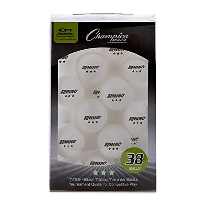 Champion Sports 3 Star Table Tennis Ball Pack – Tournament Size, 40mm Seamless, CTTA & ITTA Approved - style: Box of 38 (White)