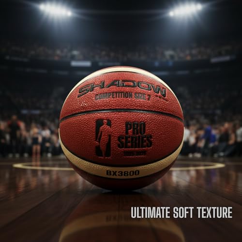 Shadow Pro Series 3800 Basketball, Size 7, Premium Competition Grade leather, Orange and Cream, Great durability. Reinforced butyl bladder. Adult Size 7, 28.5 inches. GST leather. Includes Inflator.