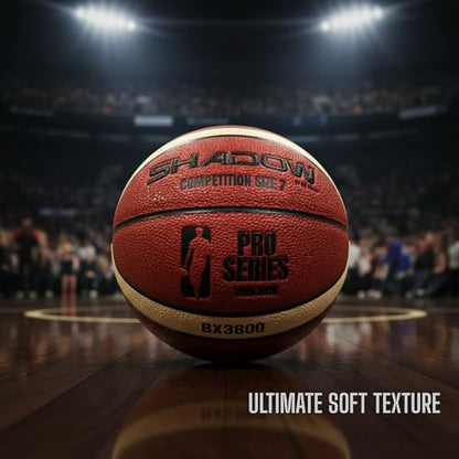 Shadow Pro Series 3800 Basketball, Size 7, Premium Competition Grade leather, Orange and Cream, Great durability. Reinforced butyl bladder. Adult Size 7, 28.5 inches. GST leather. Includes Inflator.