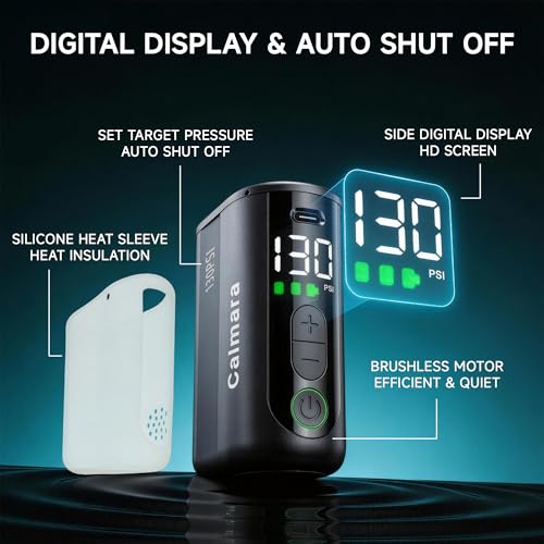 MY20 Electric Bike Pump with Gauge, 130 PSI Fast Inflate, Mini Bicycle Pump with Presta & Schrader Valve, Auto Stop, Portable Rechargeable Air Pump for Road Bike, Mountain Bike, E-Bike - color: Black