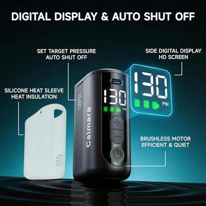 MY20 Electric Bike Pump with Gauge, 130 PSI Fast Inflate, Mini Bicycle Pump with Presta & Schrader Valve, Auto Stop, Portable Rechargeable Air Pump for Road Bike, Mountain Bike, E-Bike - color: Black