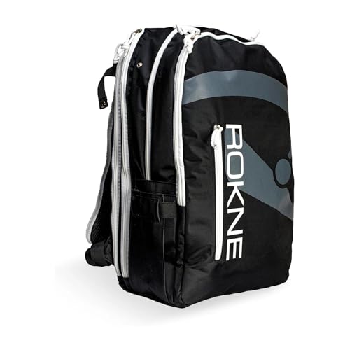 Rokne Pickleball Backpack - Durable Nylon Sports Bag with 2 Paddle Compartments - Fits 6+ Paddles, Balls, Shoes & Gear - Padded Straps, Fence Hook & Multiple Pockets for Court & Travel | Black