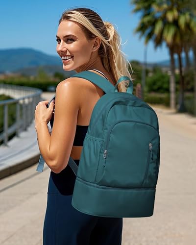 Gym Backpack for Women Men, Lightweight Gym Bag with Shoe Compartment, Waterproof Sports Backpack with Wet Pocket, Peacock Blue