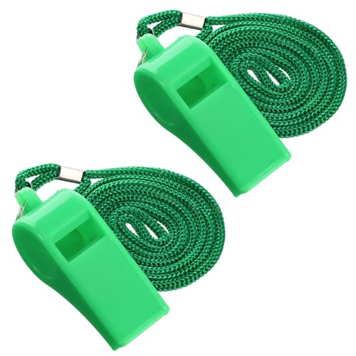SynHHergyx 2Pcs Plastic Green Sports Whistles for Coaches with Lanyard Loud Crisp Sound Whistles for Referees Teacher Outdoor Enthusiasts and Family Emergencies