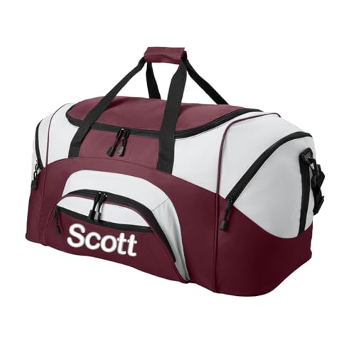 Personalized Large Duffel Bag, Football, Soccer, Basketball, Baseball Duffle Bag, Athlete Gift, Sport Bag, Embroidered Name, Maroon/Grey - color: Maroon/Grey