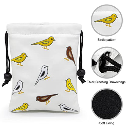 Golf Valuables Pouch, Leather Golf Tee Pouch with Drawstring Closure Golf Ball Tee Handbag Portable Golf Accessories - color: Birdie Birds