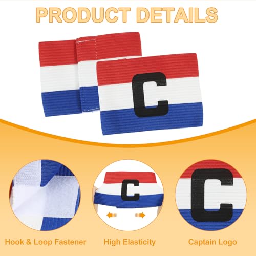 MECCANIXITY Soccer Captain Armband, Captain Arm Bands for Soccer Elastic Captain C Arm Band Sports Captain Armbands for Football Team Training Youth & Adult Blue/White/Red, Pack of 8