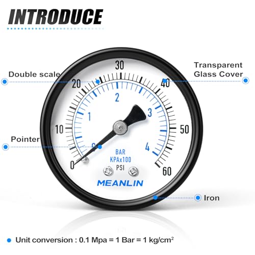 0-60Psi 2" DIAL FACE 1/8" NPT Well Pump Pressure Gauge, with 1/4" NPT and 3/8" NPT Hex Bushing, 3-2-3% Accuracy, Center Back Mount - size: 0-60Psi, style: 1/8"NPT Back Mount