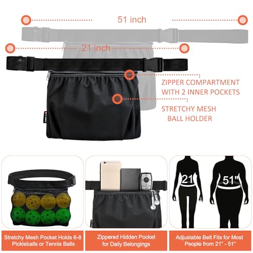 Tennis Ball Holder, Pickleball Holder Bag for Women, Men & Teens, Ball Pouch, Mesh Waist Hip Bag Carrier, Easy Holding 6-8 Pickle Balls or Tennis, Versatile Accessories & Gifts