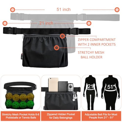 Tennis Ball Holder, Pickleball Holder Bag for Women, Men & Teens, Ball Pouch, Mesh Waist Hip Bag Carrier, Easy Holding 6-8 Pickle Balls or Tennis, Versatile Accessories & Gifts