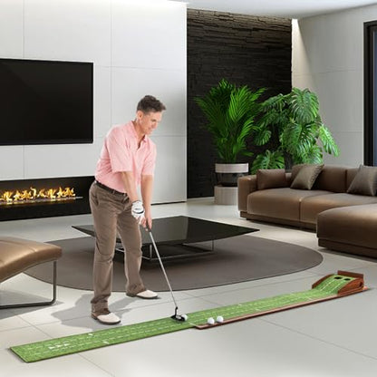 Goplus Golf Putting Mat, 10FT Putting Green Practice Training Aid with 2 Holes/3 Holes, Auto Ball Return, 3 Golf Balls, Training Mini Games for Indoor Outdoor Home Office Golfers Men Women - style: 2 Holes