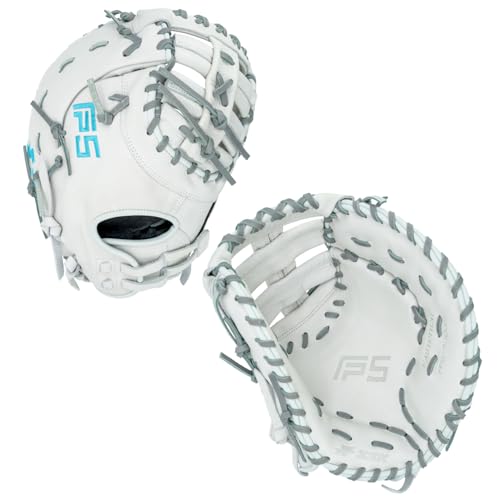 SSK FP5 Fastpitch Softball First Base Mitt 12.5” – 13” Right & Left Hand Throw Premium Full Leather Softball Glove - color: White/Grey, size: 13" - Left Hand Throw