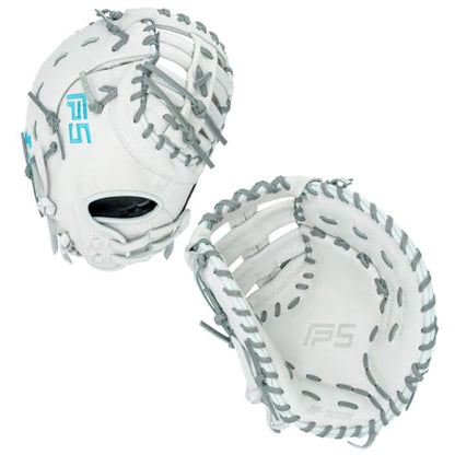 SSK FP5 Fastpitch Softball First Base Mitt 12.5” – 13” Right & Left Hand Throw Premium Full Leather Softball Glove - color: White/Grey, size: 13" - Right Hand Throw