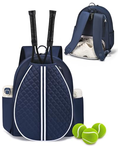 Tennis Bag, Quilted Tennis Sling Crossbody Backpack, Water Resistant Tennis Racket Bags for Women Men, Suitable for Pickleball Tennis Badminton - color: Navy Blue, size: Large