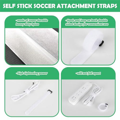 60pc Soccer Net Fastener Set - White Self Stick Attachment Straps and Black 5.9' Ball Bungee Cords Rebounder Accessories
