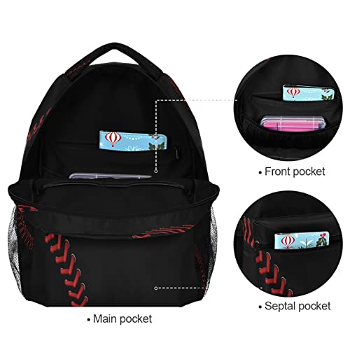 STAYTOP Black Baseball Laces Backpacks Travel School Bags for Boys Girls School Computer Backpacks Book Bag Travel Hiking Camping Daypack - color: Black Baseball