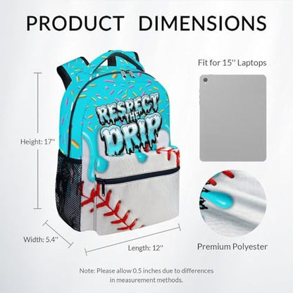 Baseball Drip Backpack for Boys Kids Schoolbag with Pocket - Durable Bookbag for Sport Lovers School Supplies Gifts (17 Inch)