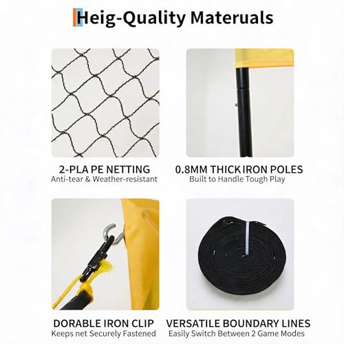 GarveeLife 4 Square Volleyball Game Set for Adults and Kids with Volleyball Net, Portable Cross Net with Carry Bag for Beach Lawn, Ideal for Family Fun Outdoor Games, Quick Assemble