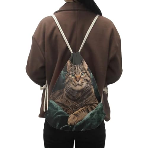 Mumeson Cat Print Drawstring Backpack Kids Girls School Shoulder Sport Sackpack Women’s String Bag for Cat’s Lover - color: Cat