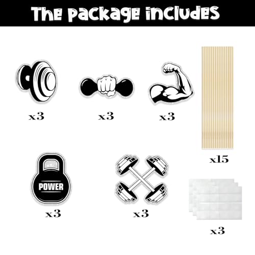 Gym Workout Theme Centerpiece Sticks,Biceps Dumbbells Kettlebells Abodominal Wheels Bodybuilding Table Toppers,Baby Shower Party Supplies Black.Set of 15 - color: Jz