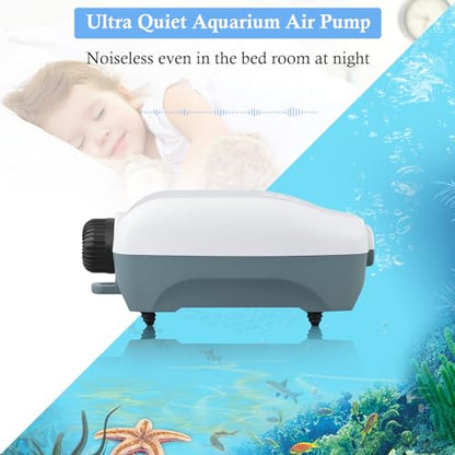 Dual Outlet Aquarium Electric Air Pump, Whisper Adjustable Fish Tank Aerator, Quiet Oxygen Pump with Accessories for 20 to 100 Gallon - style: 3W-80GPH