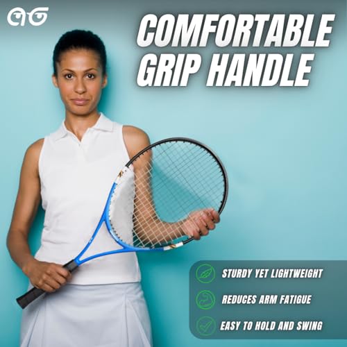 2 Player Lightweight Tennis Racket Training Set - 27-inch Adult Recreational Rackets for Men, Women, and Youth - Two-Color Variety Pack with Enhanced Grip Tape and Carry Bag for Easy Transport