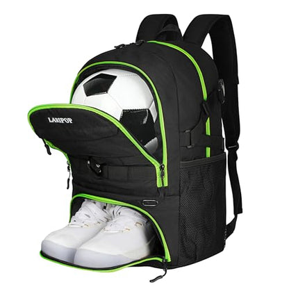 LARIPOP Soccer Backpack with Ball Holder & Shoe Compartment Large Capacity Youth Sports Bag for Training - color: Lemon Green