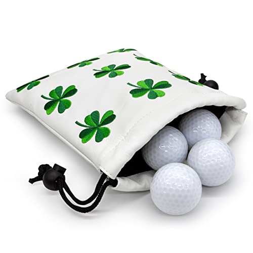 Golf Valuables Pouch, Leather Golf Tee Pouch with Drawstring Closure Golf Ball Tee Handbag Portable Golf Accessories - color: Lucky Clover