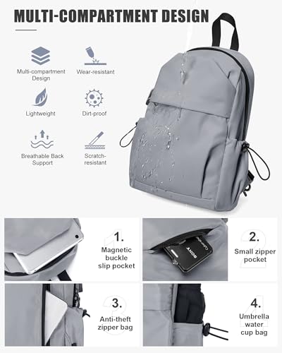 SEAFEW Small Sling Crossbody Backpack for Men Women, Lightweight Shoulder Chest Bag One Strap Back Pack for Hiking Walking Biking Travel Cycling USB Charger Port-Nylon, Grey - color: Grey
